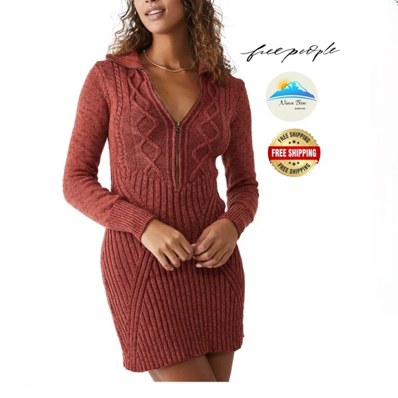 Free People Dresses & Skirts - FREE PEOPLE Women's Mont Blanc Zip-Front Sweater Dress Size M Red NEW